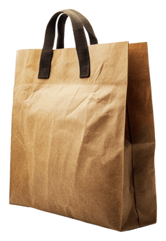 Brown paper shopping bag ready for grocery items, cut out - stock . png