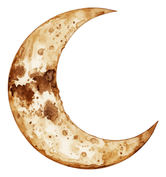 Earthy-toned watercolor crescent moon, cut out - stock . png