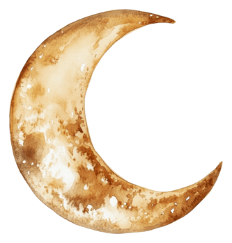 Golden-toned watercolor crescent moon, cut out - stock . png