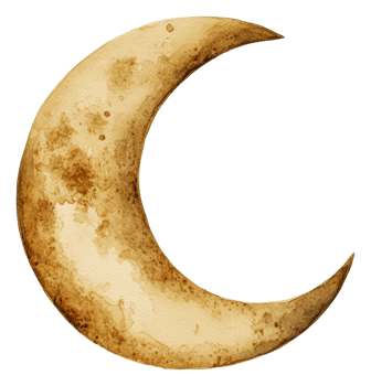 Earthy-toned watercolor crescent moon, cut out - stock . png