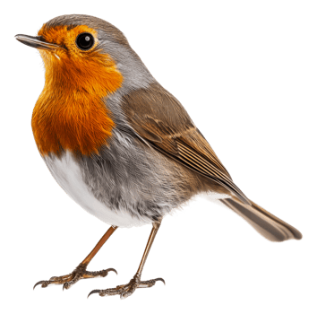 European robin with vibrant plumage, cut out - stock . png