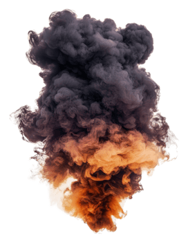 Dark smoke rises from an explosion, cut out - stock . png