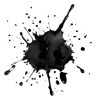 Black ink splash on white for texture, cut out - stock . png