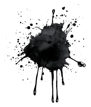 Black ink splatter on white texture, cut out - stock . png