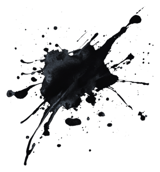 Black ink splash on white for art, cut out - stock . png