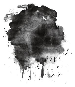 Black watercolor splash on white, cut out - stock . png