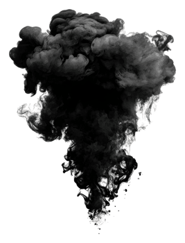 Black smoke against white backdrop, cut out - stock . png