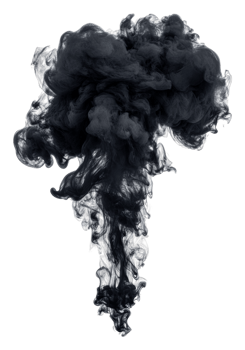 Swirling black smoke against a white background, cut out - stock . png