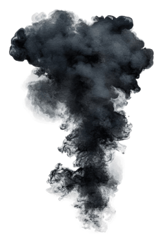 Dark smoke cloud rising against white background, cut out - stock . png