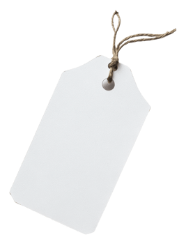 Blank white tag with twine on a simple background, cut out - stock . png