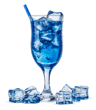 Refreshing blue cocktail served with ice cubes, cut out - stock . png