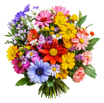 Vibrant seasonal garden flower bouquet, cut out - stock . png