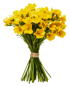 Bright yellow wildflowers arranged in a bouquet, cut out - stock . png