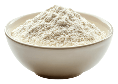 Flour in a bowl ready for baking at home, cut out - stock . png
