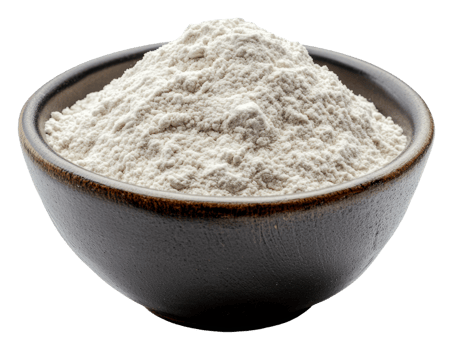 A bowl of white flour on a kitchen countertop, cut out - stock . png