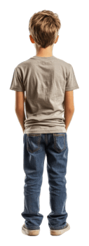 Child standing with hands in pockets looking away, cut out - stock . png