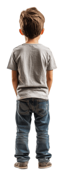 Young boy standing with hands in pockets indoors, cut out - stock . png