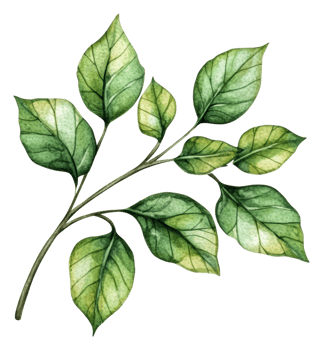 Leafy green botanical illustration, cut out - stock . png