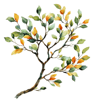 Vibrant watercolor illustration of a leafy branch, cut out - stock . png