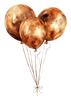 Brown balloons floating in the air, cut out - stock . png