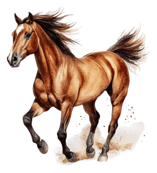 Brown horse galloping gracefully in a field, cut out - stock . png