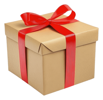 Brown box gift with red ribbon, cut out - stock . png