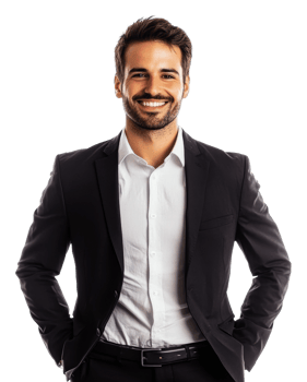 Young professional man smiling in formal attire, cut out - stock . png