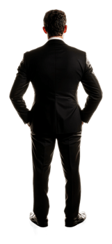 A man in a suit standing with his hands on his hips png