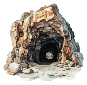 Rocky cave entry with smooth boulders, cut out - stock . png