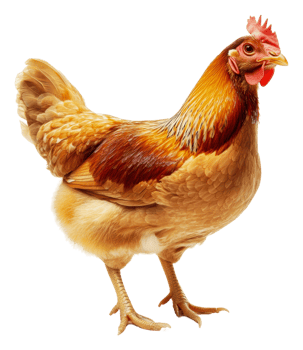 Brown hen on white background, daylight, cut out - stock . png