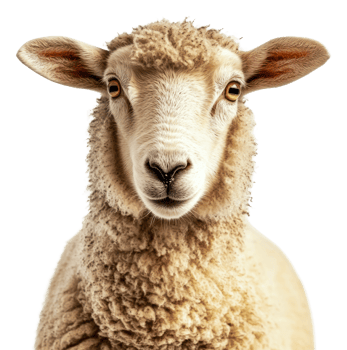 Close-up of a curious sheep in natural light, cut out - stock . png
