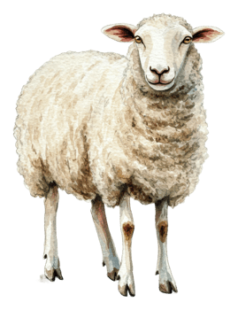 Sheep standing gracefully in a lush green pasture, cut out - stock . png