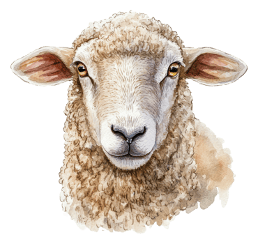 Detailed watercolor illustration of a sheep's face, cut out - stock . png