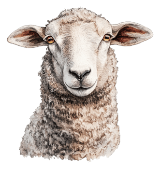 Detailed portrait of a sheep in a natural setting, cut out - stock . png