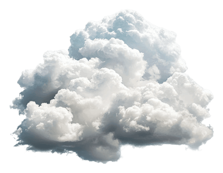 Fluffy white clouds floating in a bright blue sky, cut out - stock . png