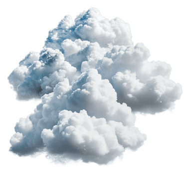 Fluffy white clouds floating in a bright blue sky, cut out - stock . png