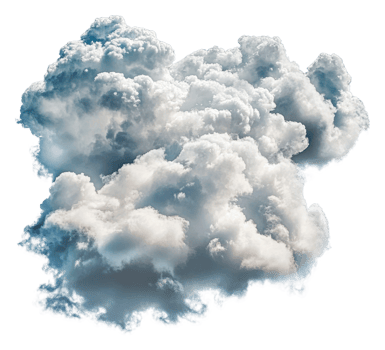 Fluffy white clouds floating in a clear blue sky, cut out - stock . png