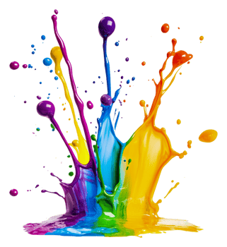 Vibrant patterns from colorful splashes, cut out - stock . png