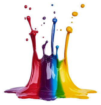 Colorful paint splashes create a rainbow effect, cut out - stock . png