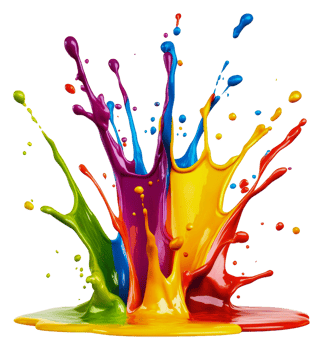 Vibrant paint splashes enliven studio, cut out - stock . png