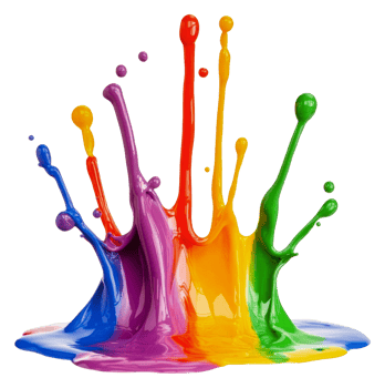 Vibrant paint splashes create a colorful explosion, cut out - stock . png