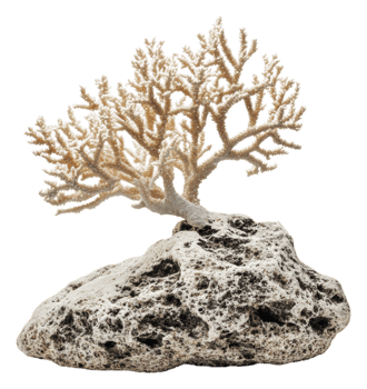 Unique coral growing on volcanic rock in sunlight, cut out - stock . png