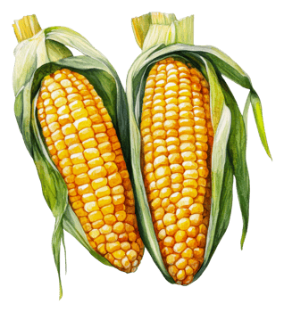 Fresh corn on the cob with green leaves, cut out - stock . png