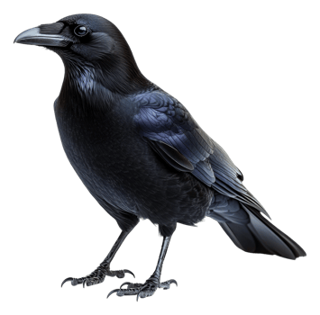 Black raven standing on a branch during daylight, cut out - stock . png