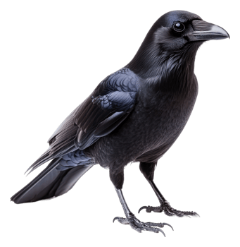 A regal black raven on the ground, cut out - stock . png