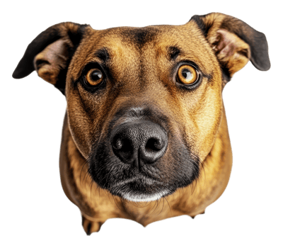 A close-up of a curious dog with expressive eyes, cut out - stock . png