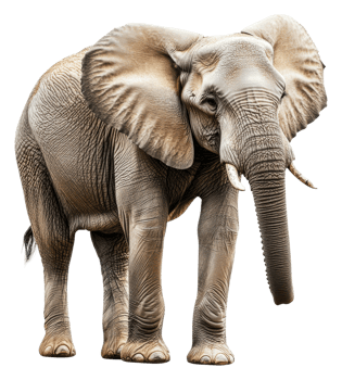 Majestic African elephant in savannah, cut out - stock . png