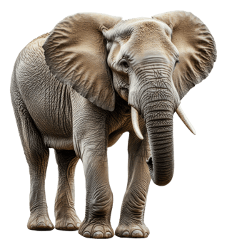 Graceful elephant in the savannah, cut out - stock . png