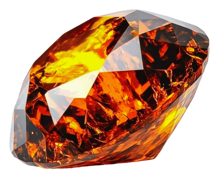 Amber gem with golden hues and facets, cut out - stock . png
