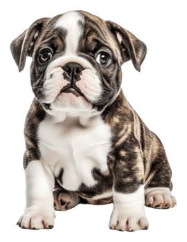 Brown bulldog puppy on white background, cut out - stock . png